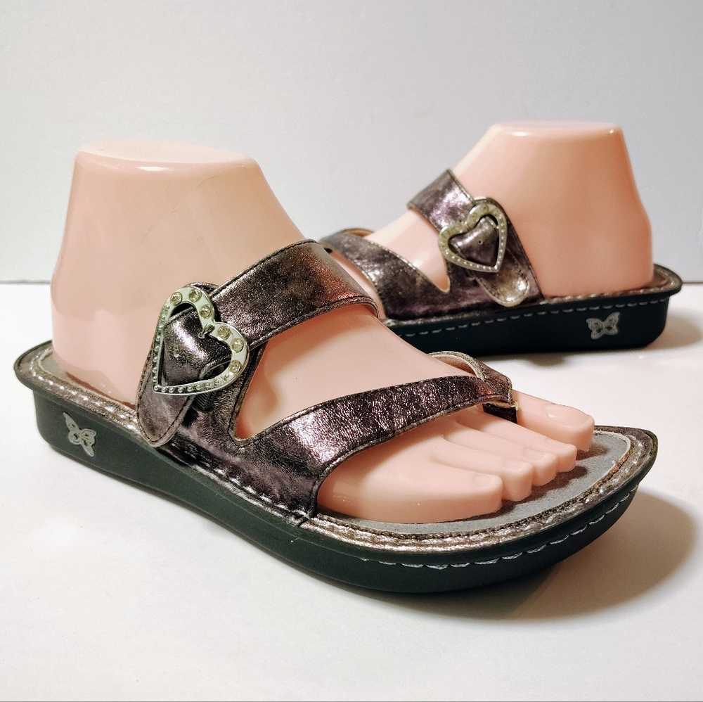 Alegria Women's Valentina Iron Lady Iridescent Thong Slide Leather Sandals 38